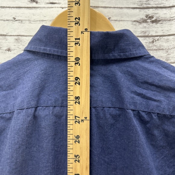 Proper Cloth Button Up Shirt Size Large 16.5 Chambray Navy Blue Casual Preppy - Picture 6 of 9